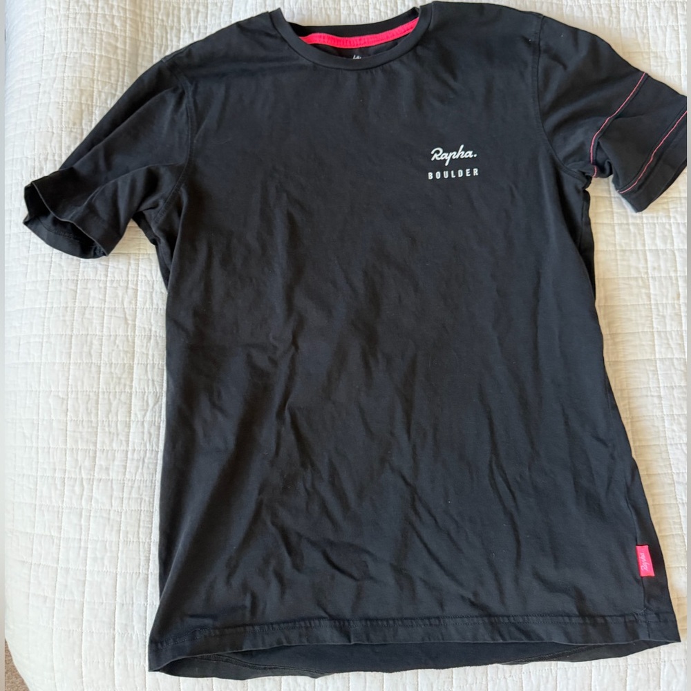 Rapha Men's Black Crew T-Shirt with Pink Trim